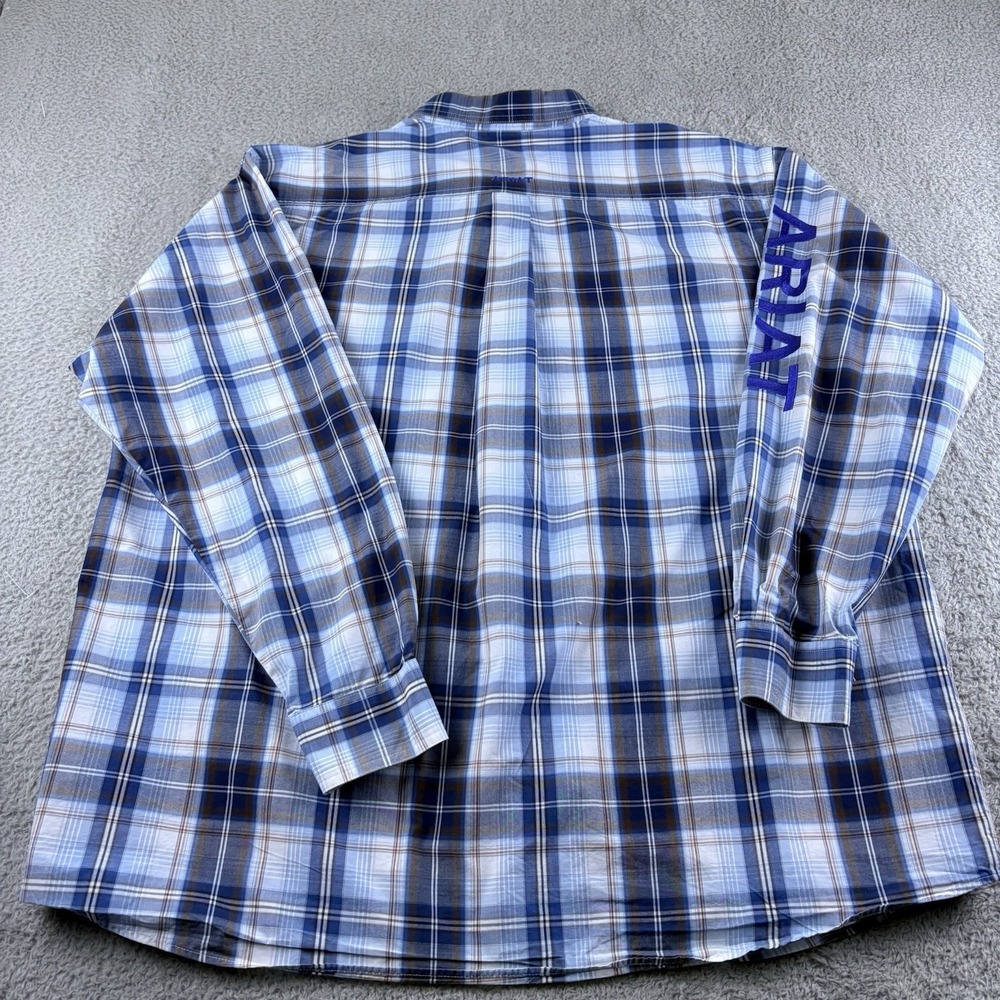 Ariat Pro Series Shirt Mens XXL Blue Plaid Western Vented Logo Long Sleeve - Picture 3 of 16